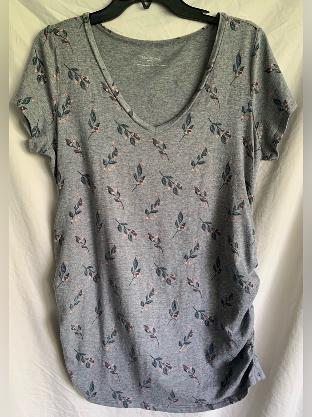 Motherhood Gray V-Neck Floral Maternity Tee